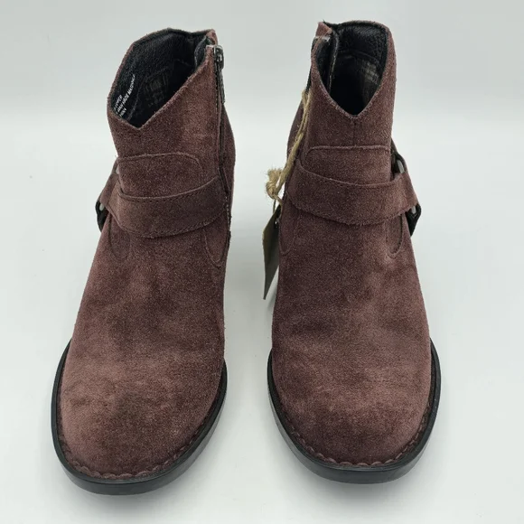 NWT Born Carmel Harness Suede Ankle Booties, Burgundy/Wine, Women's Size 6 - Picture 6 of 16
